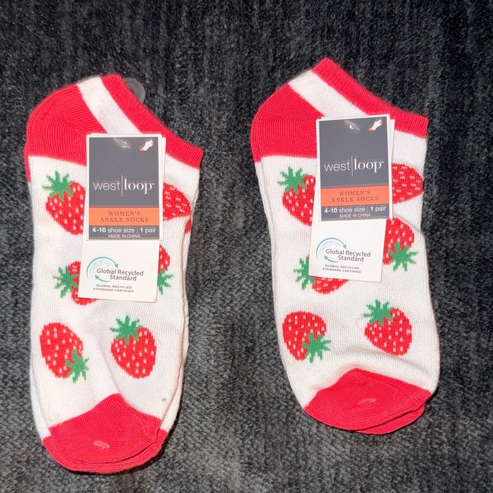 West Loop Strawberry Patterned Women's Socks - Red and White
